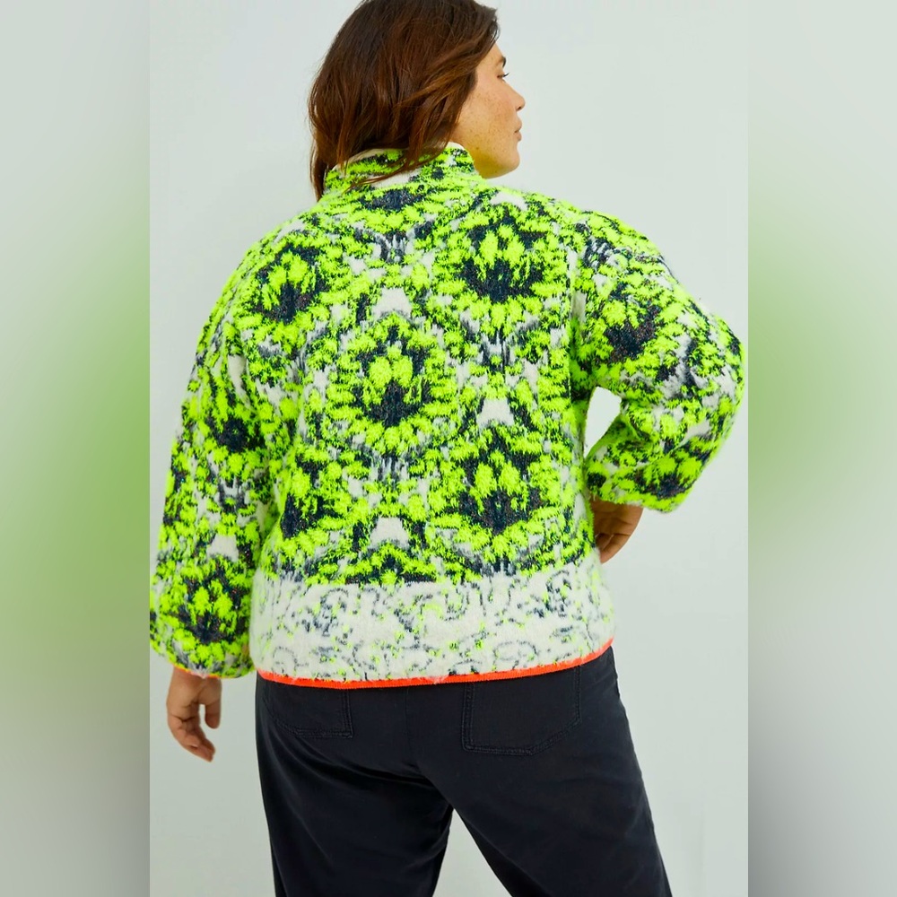ANTHROPOLOGIE Cristina Fuzzy Neon Fleece Half Zip Pullover Sweater Sweatshirt - Picture 10 of 16